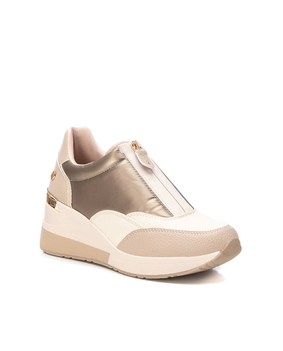 Zapatilla de mujer con cuña y cremallera frontal - Xti - Beige Beige-3