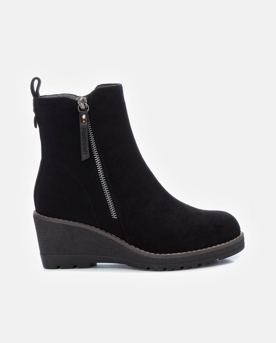 Botines de mujer con cuña y cremallera - Refresh - Negro Negro-1