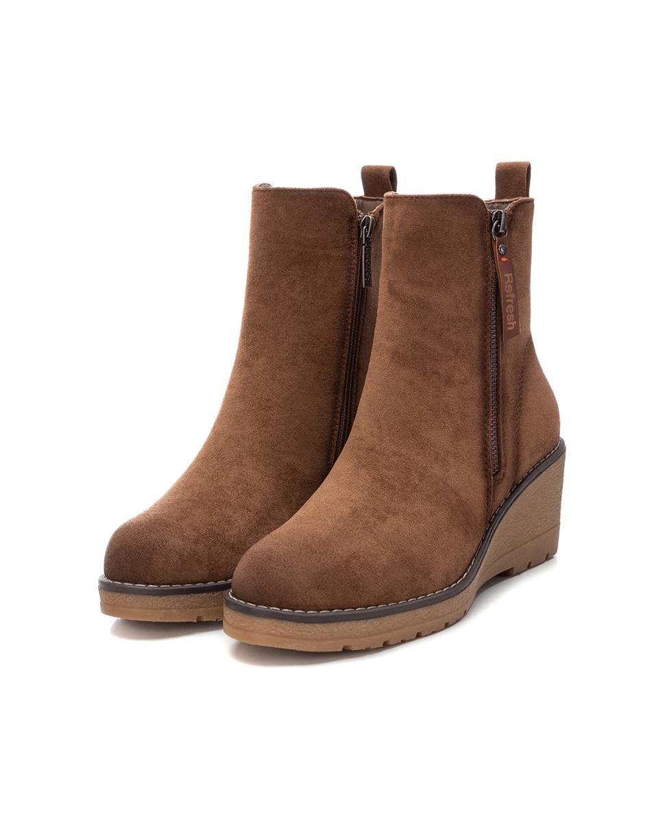 Botines de mujer con cuña y cremallera - Refresh - Camel Camel-5