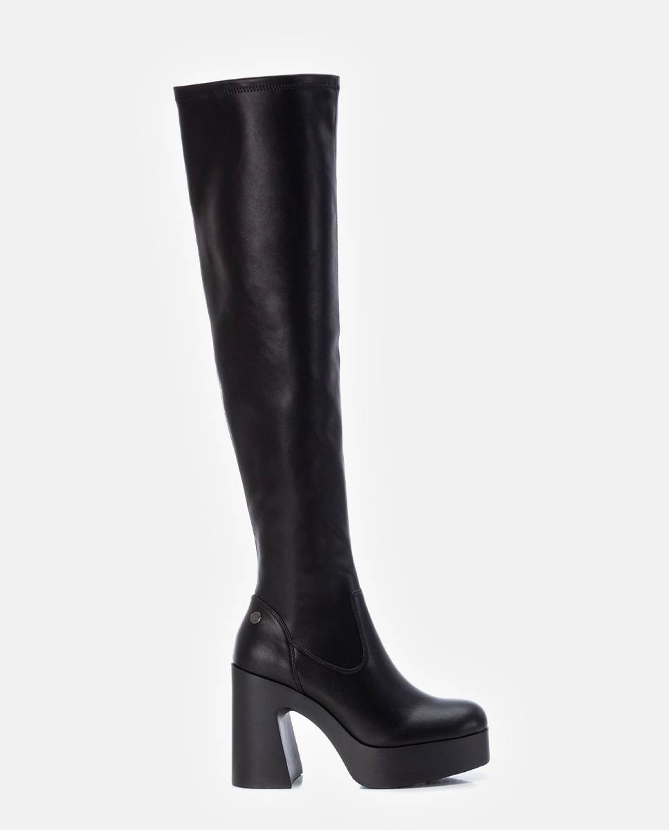 Bota de mujer extra larga con tacón y plataforma - Refresh - Negro Negro-1