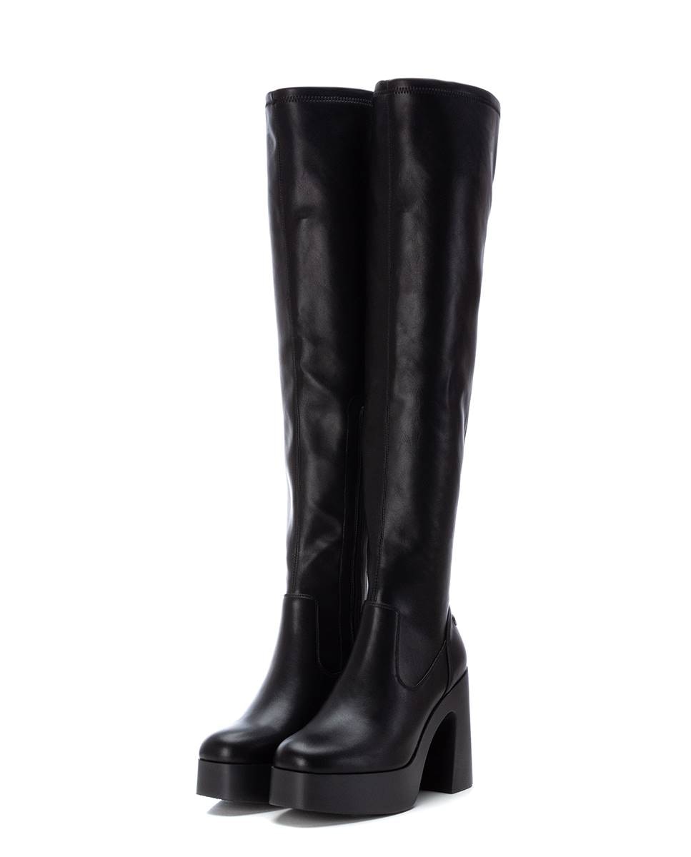 Bota de mujer extra larga con tacón y plataforma - Refresh - Negro Negro-3