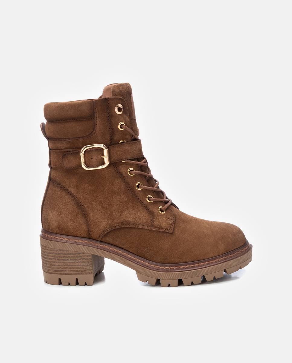 Botín de mujer con cordones de serraje - Carmela - Camel Camel-1