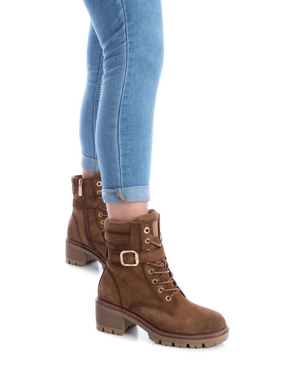 Botín de mujer con cordones de serraje - Carmela - Camel Camel-2