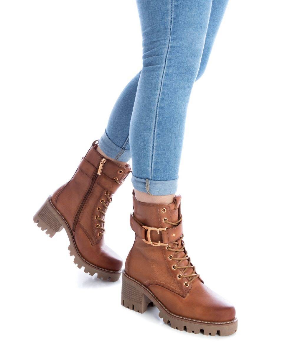 Botines de mujer de piel con cremallera Camel-2