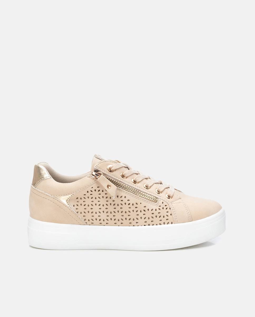 Zapatillas básicas de mujer con cordones - Blanco Beige-1