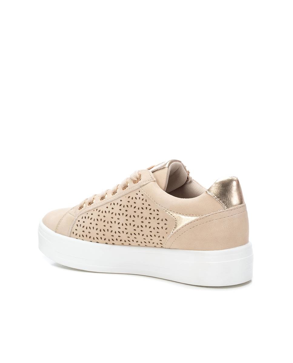 Zapatillas básicas de mujer con cordones - Blanco Beige-4