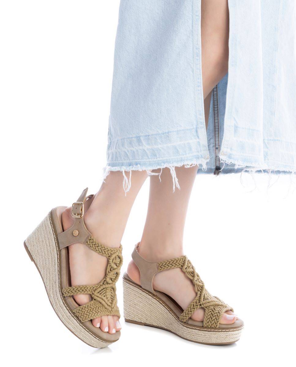 Alpargatas de cuña de mujer con cierre de hebilla - Beige Beige-2