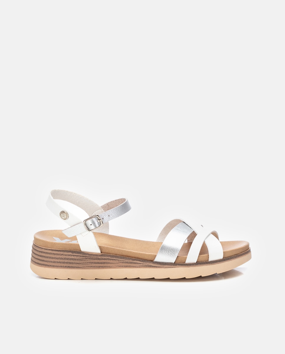 Sandalias de cuña de mujer con cierre de hebilla - Xti - Plateado Plateado-1