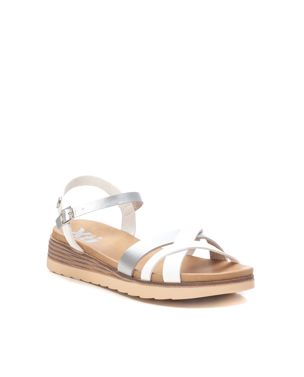 Sandalias de cuña de mujer con cierre de hebilla - Xti - Plateado Plateado-3