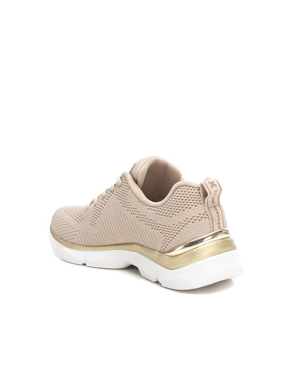 Zapatilla de mujer textil con cordones - Beige Beige-2