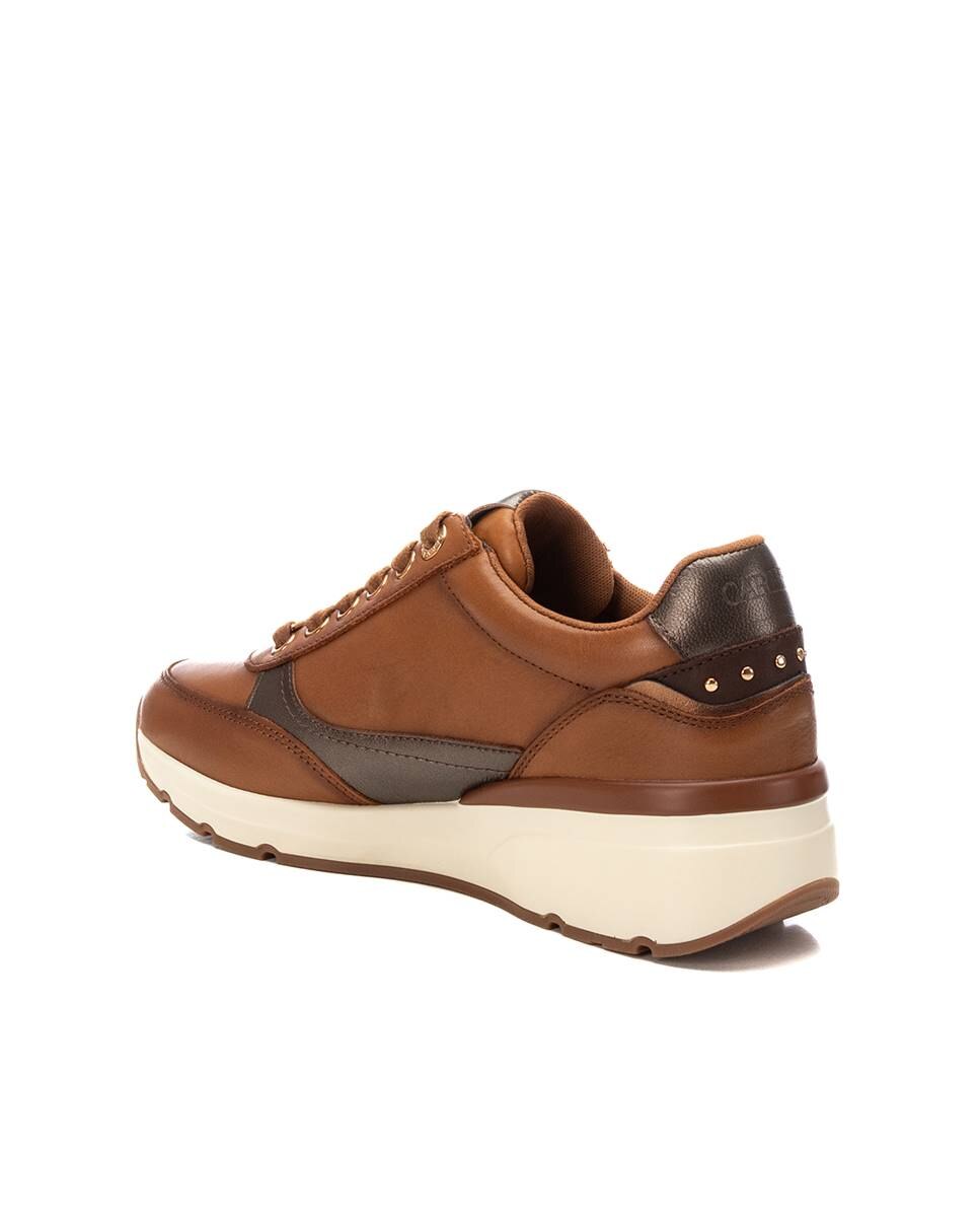 Zapatilla de mujer de piel con cordones - Carmela - Camel Camel-4