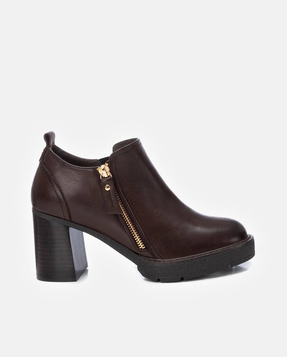 Botines básicos de mujer de piel con tacón alto y cremallera - Carmela - Marrón Marrón-1