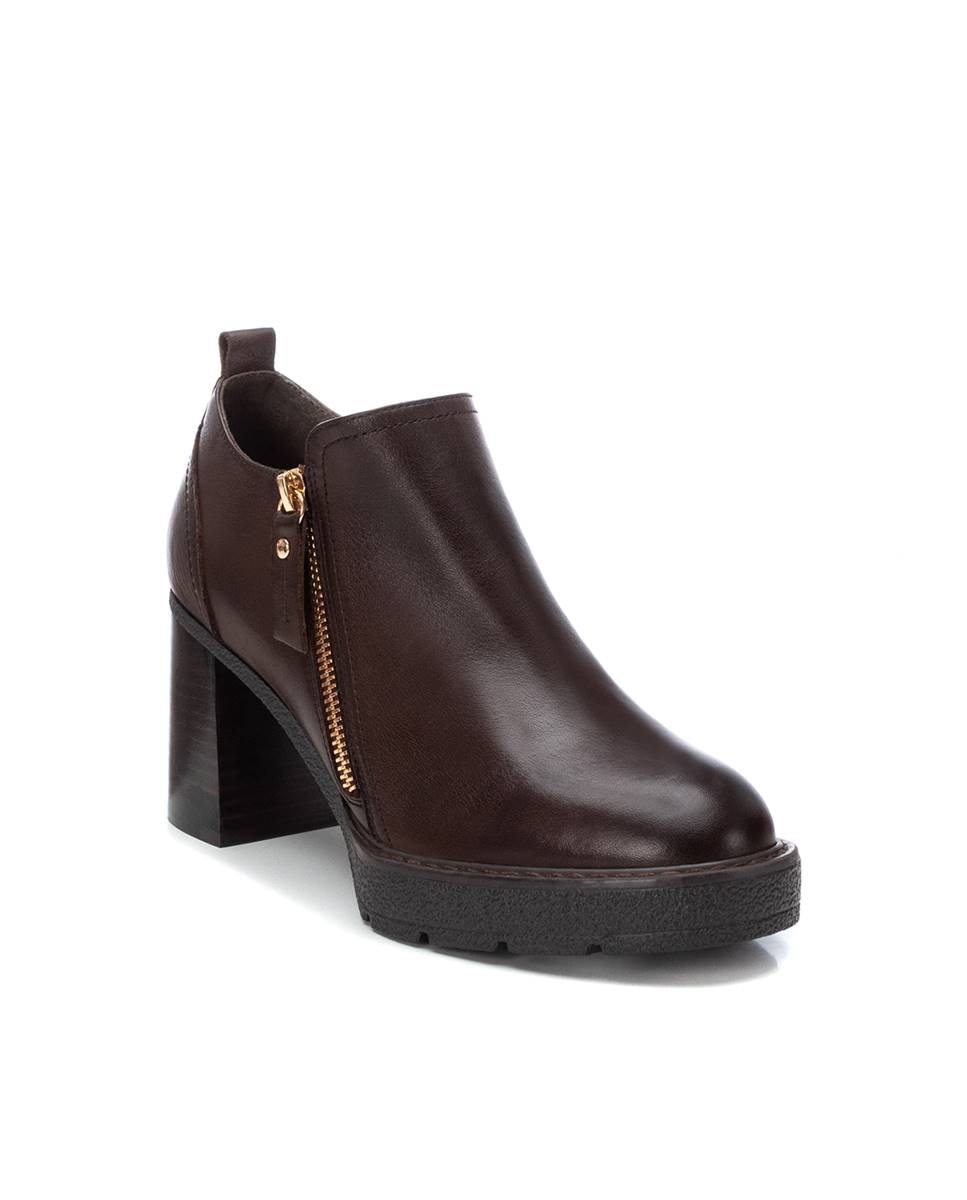 Botines básicos de mujer de piel con tacón alto y cremallera - Carmela - Marrón Marrón-3