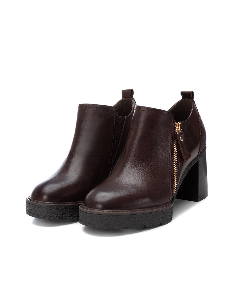 Botines básicos de mujer de piel con tacón alto y cremallera - Carmela - Marrón Marrón-4