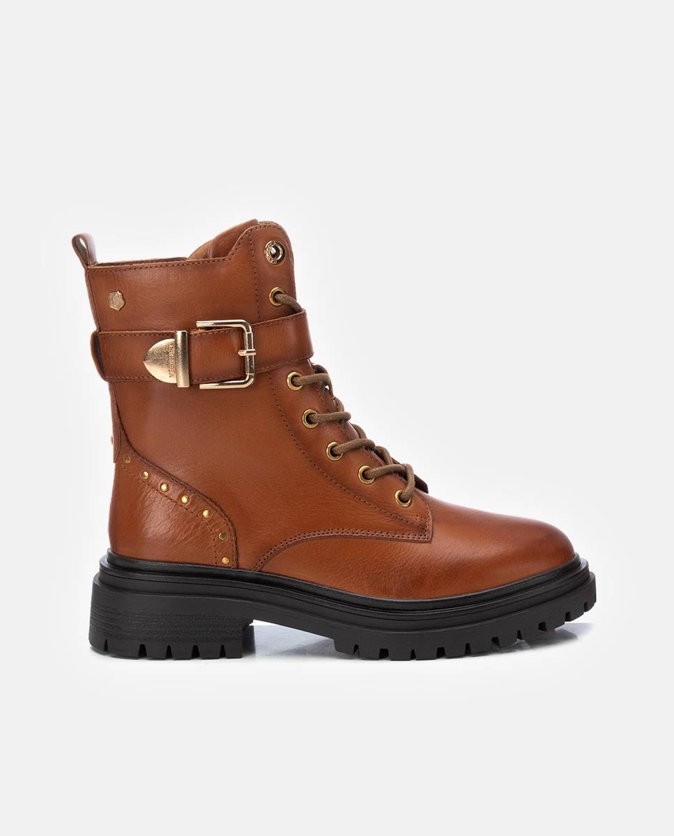 Botín de mujer con cordones de piel - Carmela - Camel Camel-1