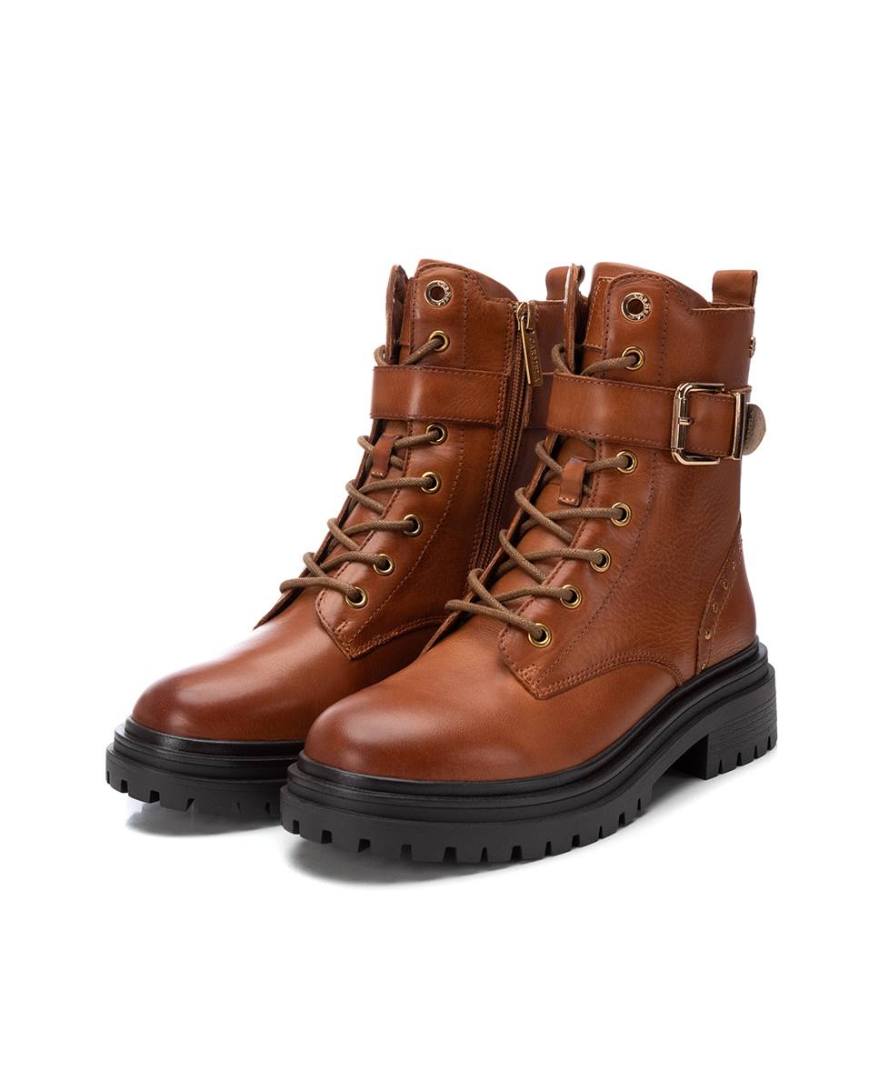 Botín de mujer con cordones de piel - Carmela - Camel Camel-5
