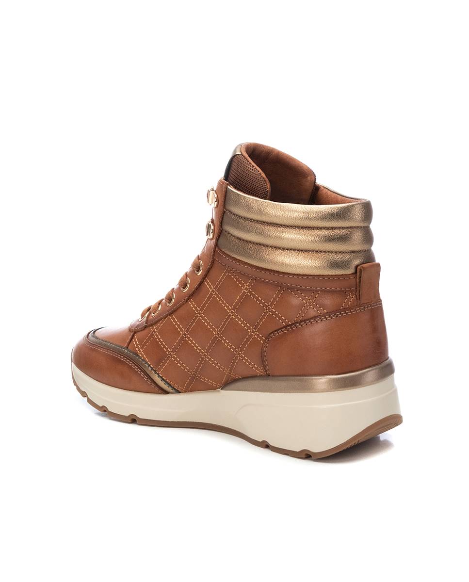 Botines de mujer de piel con cuña y cordones - Carmela - Camel Camel-2