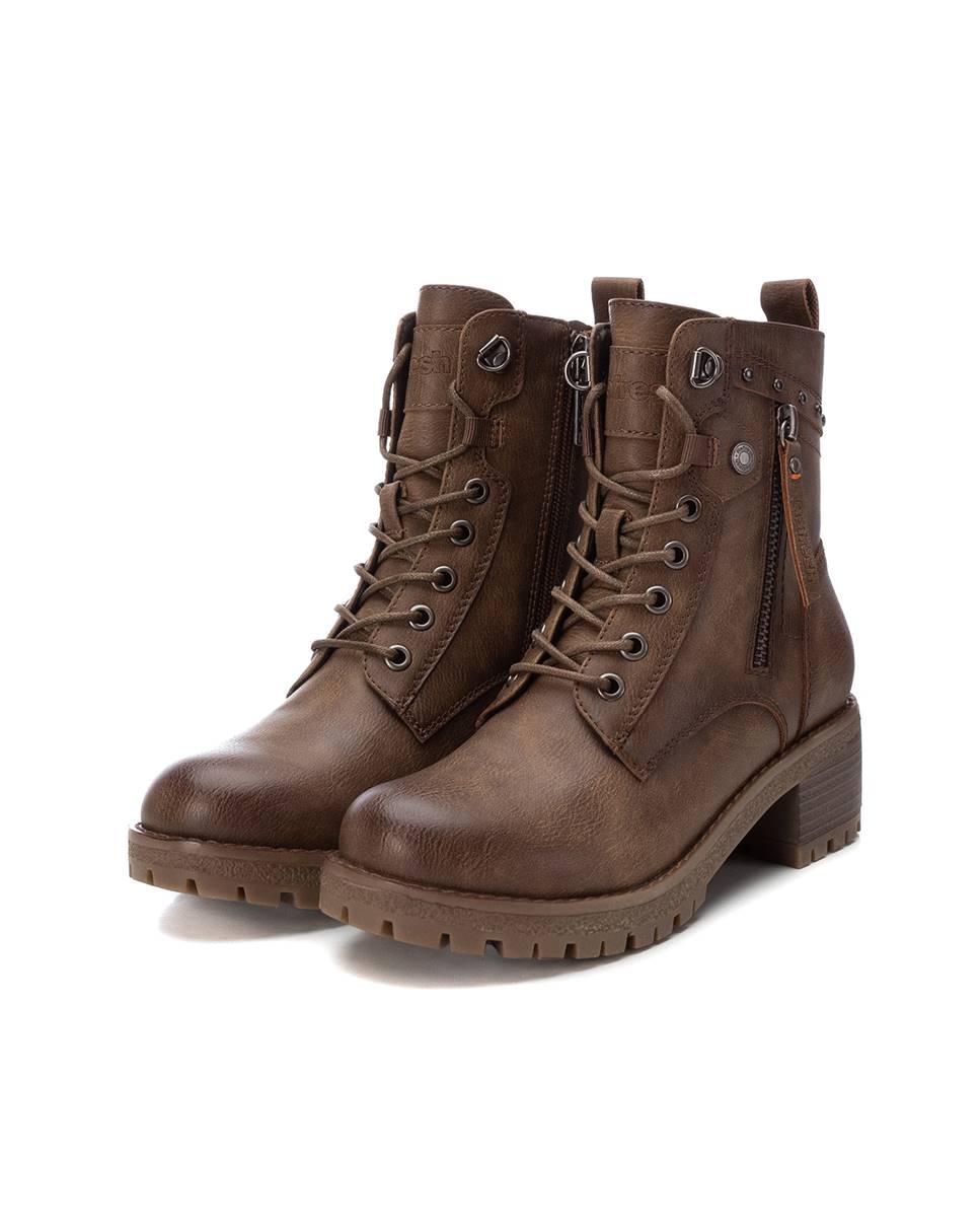 Botines de mujer con cordones y cremallera - Refresh - Marrón Marrón-5