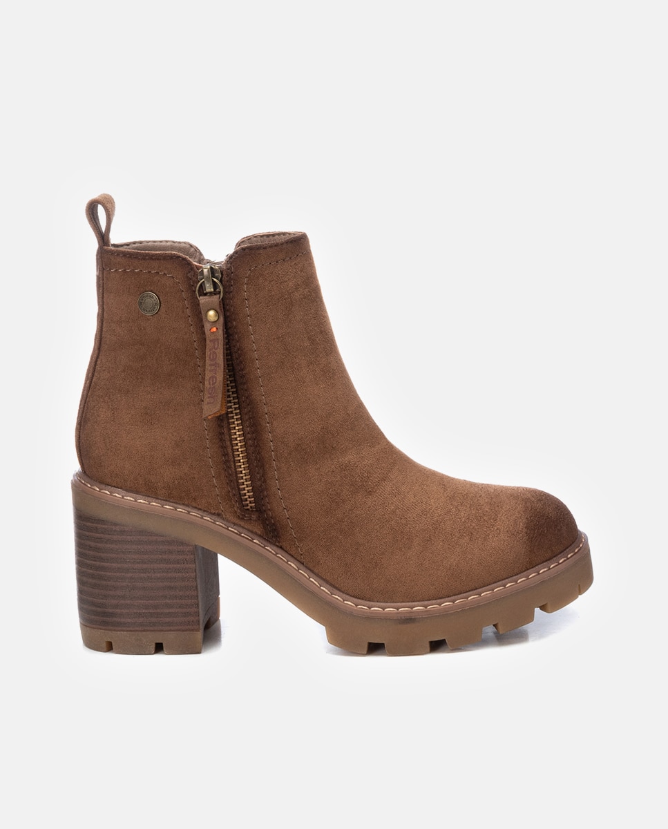 Botines básicos de mujer con tacón ancho y cremallera - Refresh - Camel Camel-1
