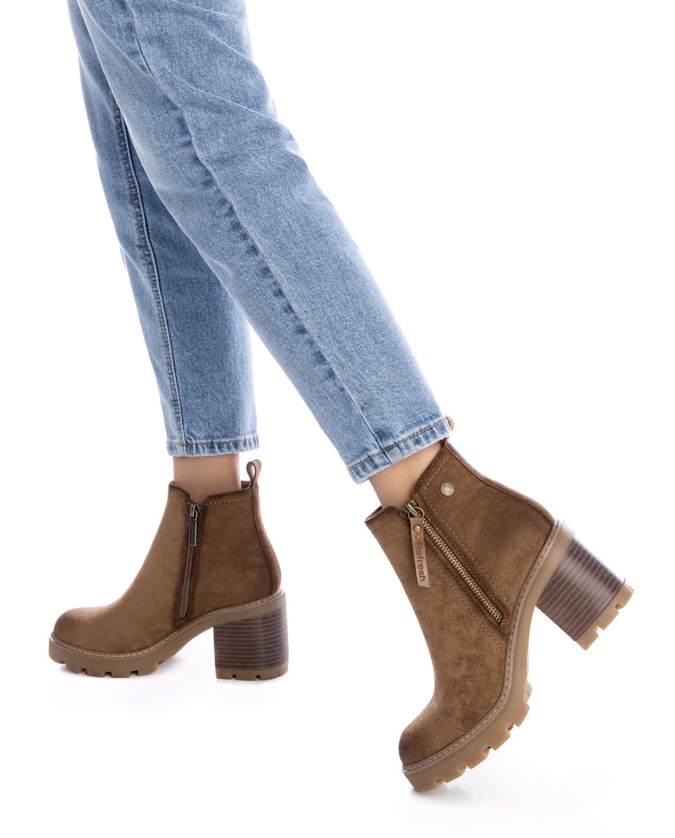 Botines básicos de mujer con tacón ancho y cremallera - Refresh - Camel Camel-2