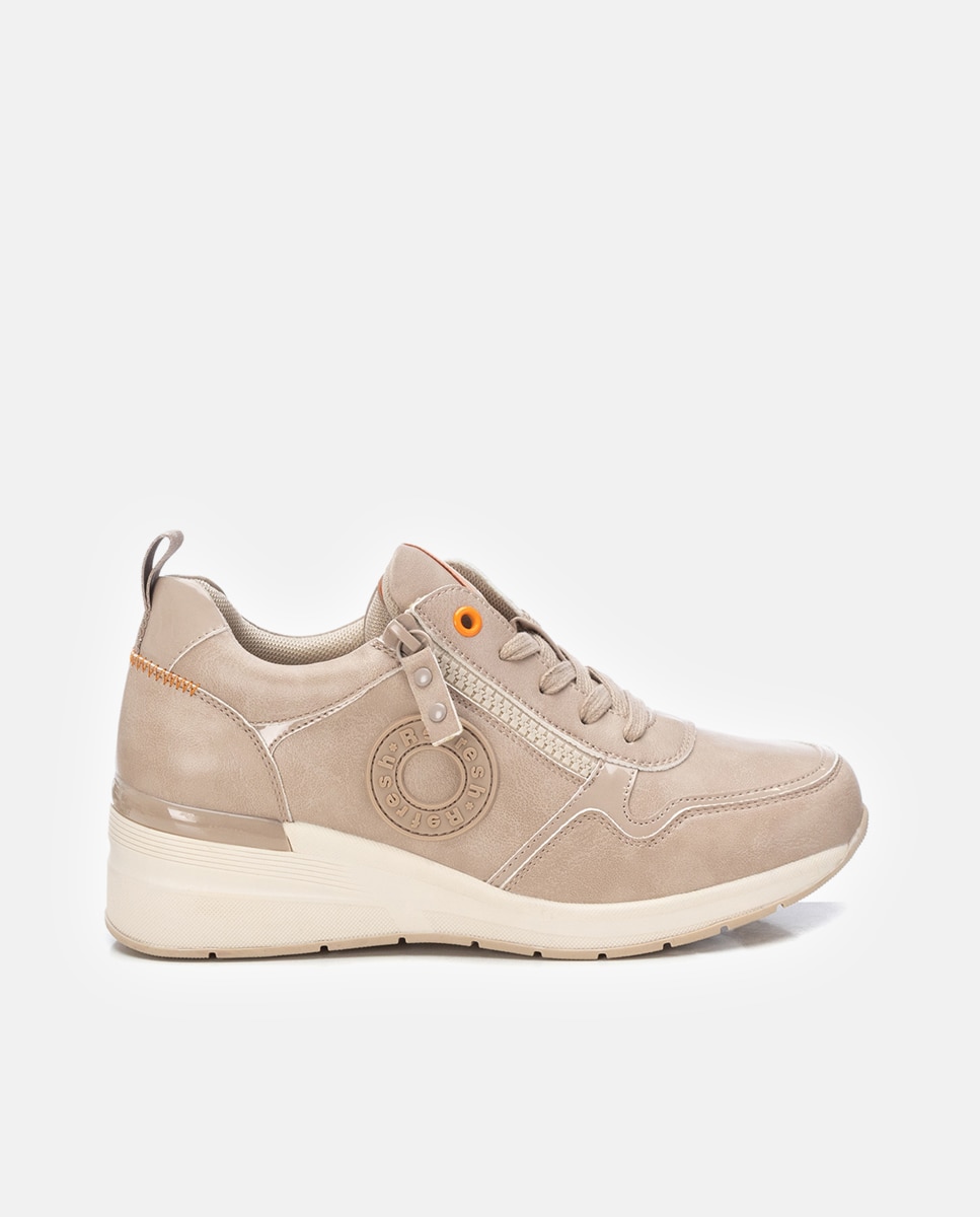 Zapatilla de mujer con cordones y cuña - Refresh - Beige Beige-1