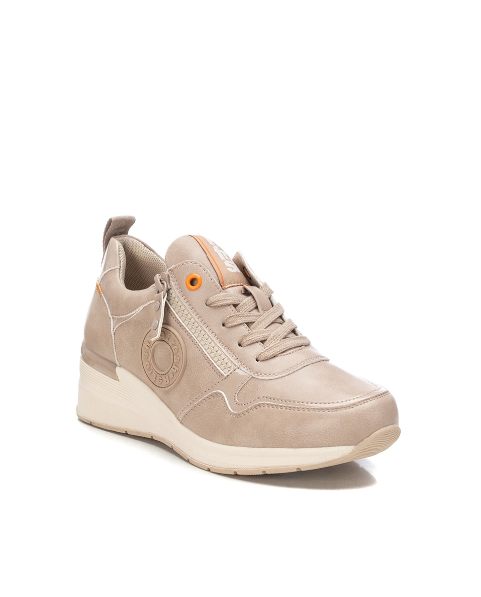 Zapatilla de mujer con cordones y cuña - Refresh - Beige Beige-2