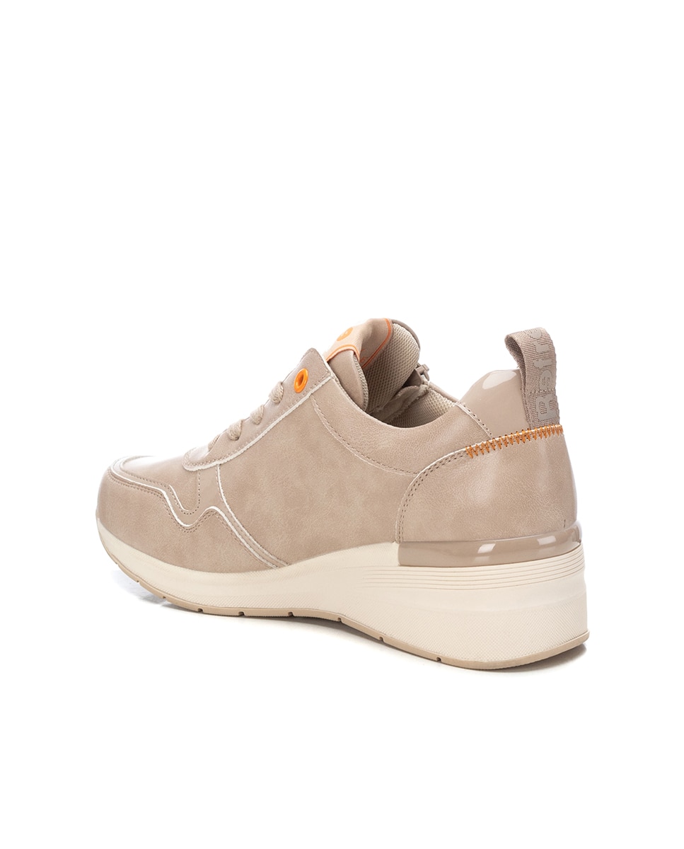 Zapatilla de mujer con cordones y cuña - Refresh - Beige Beige-3