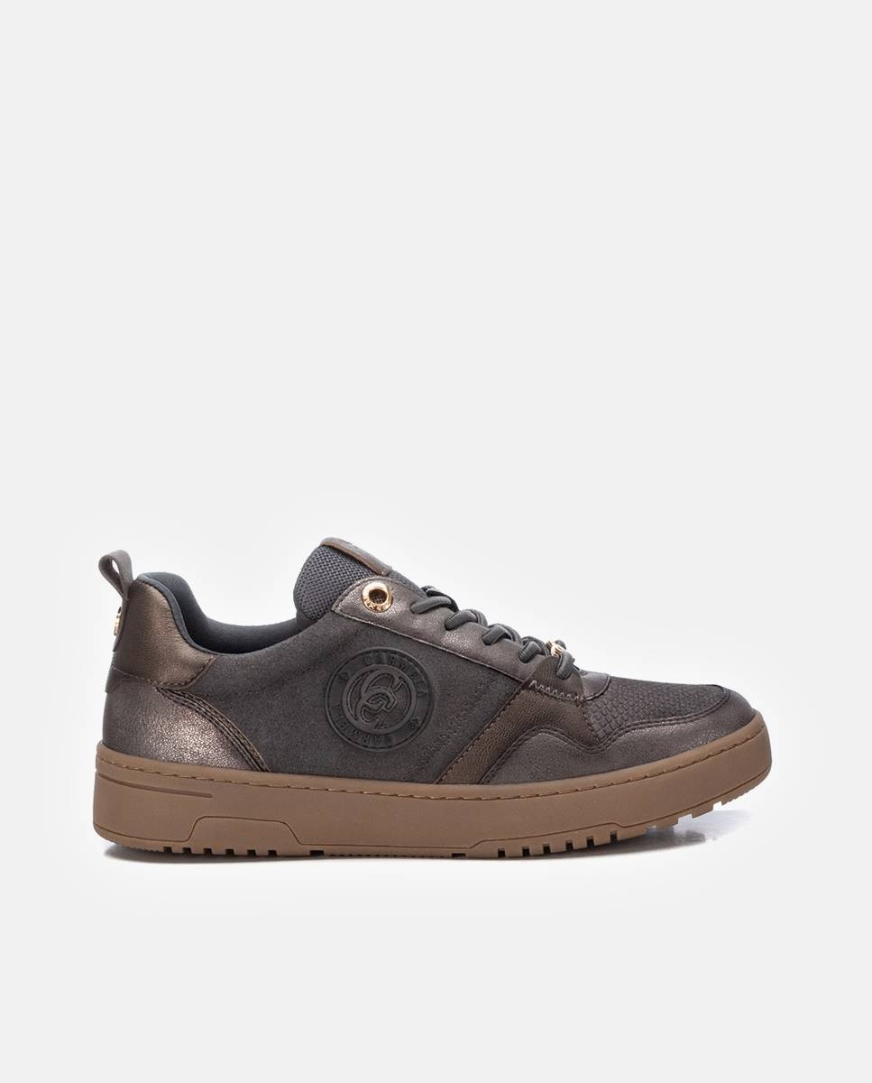 Zapatilla de mujer con cordones de piel - Carmela - Gris Gris-1