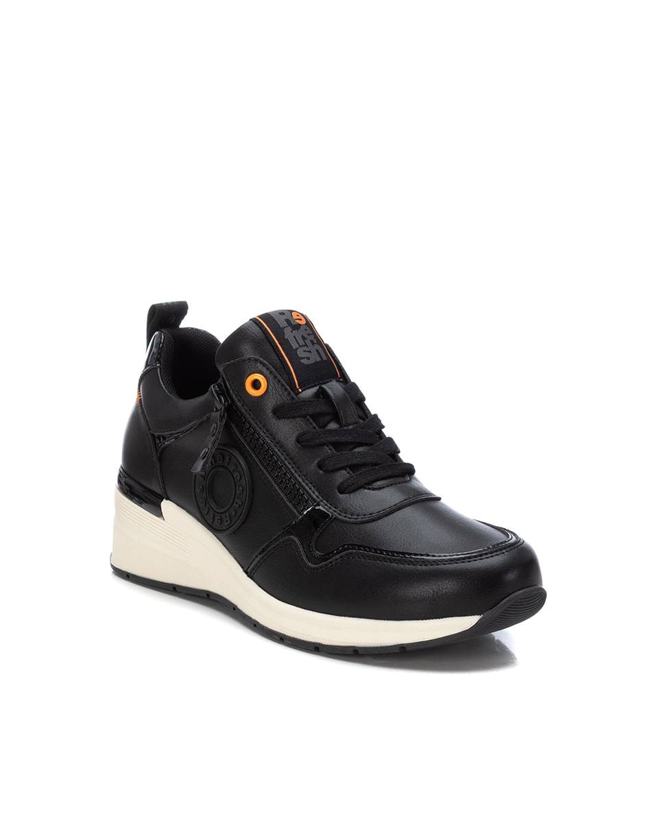 Zapatilla de mujer con cordones y cuña - Refresh - Negro Negro-3