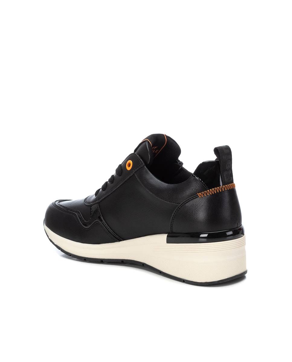 Zapatilla de mujer con cordones y cuña - Refresh - Negro Negro-2