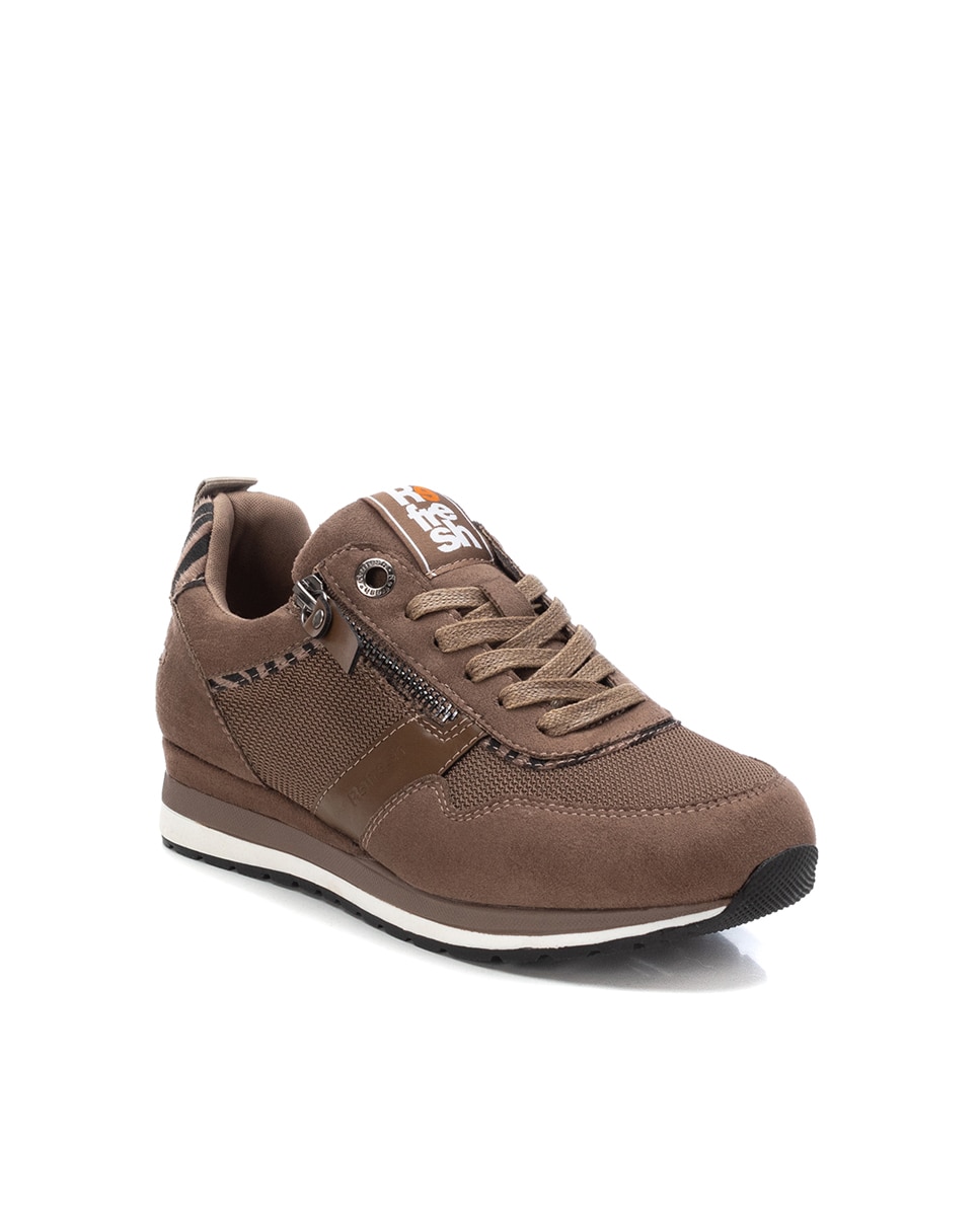 Zapatilla de mujer con cordones - Refresh - Marrón Marrón-3