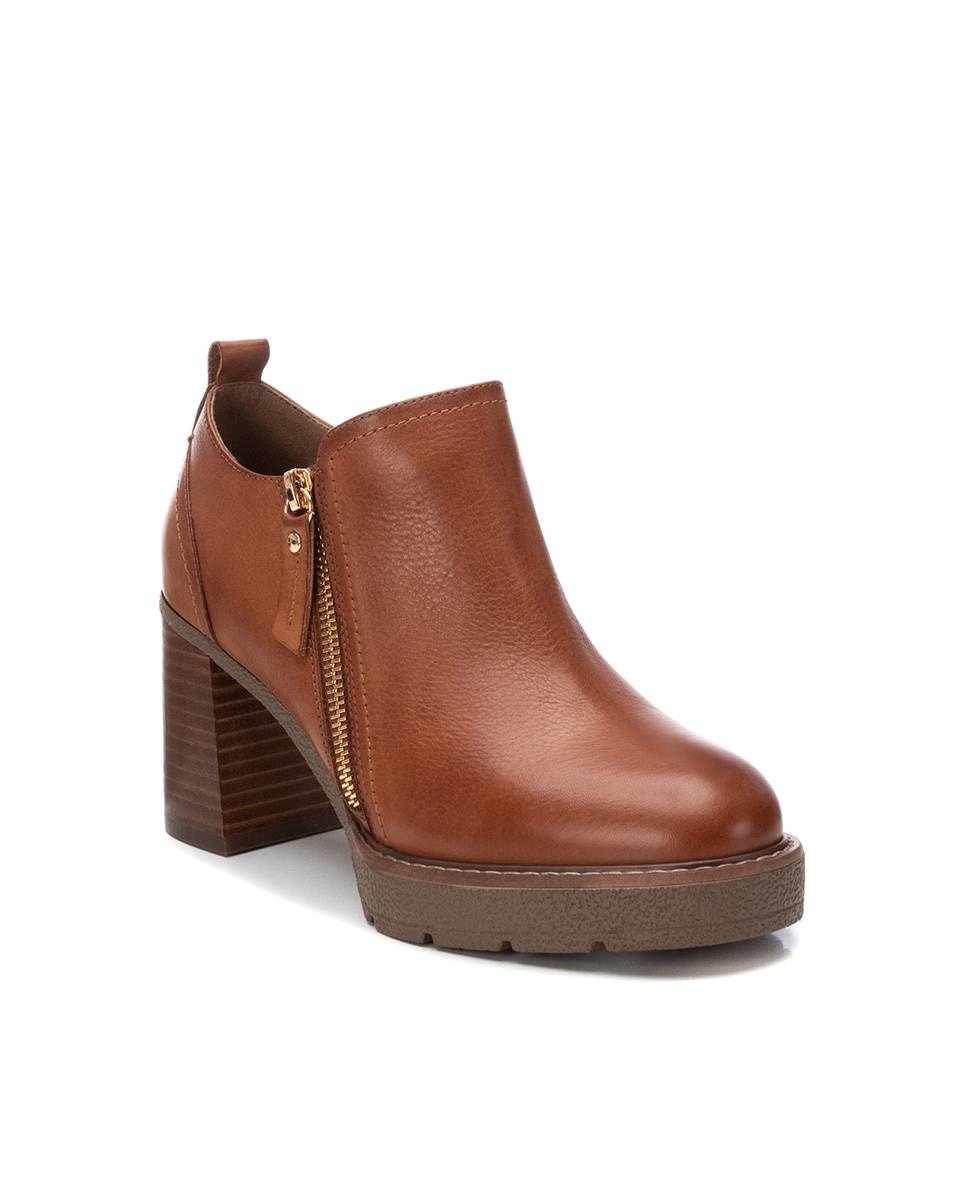 Botines de mujer de piel con tacón alto y cremallera - Carmela - Camel Camel-3
