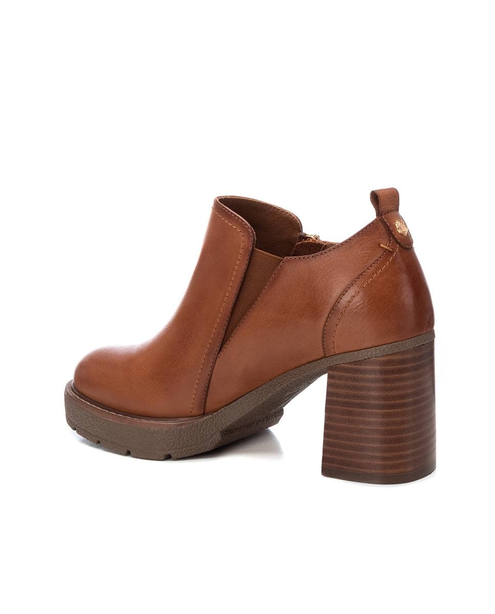 Botines de mujer de piel con tacón alto y cremallera - Carmela - Camel Camel-4