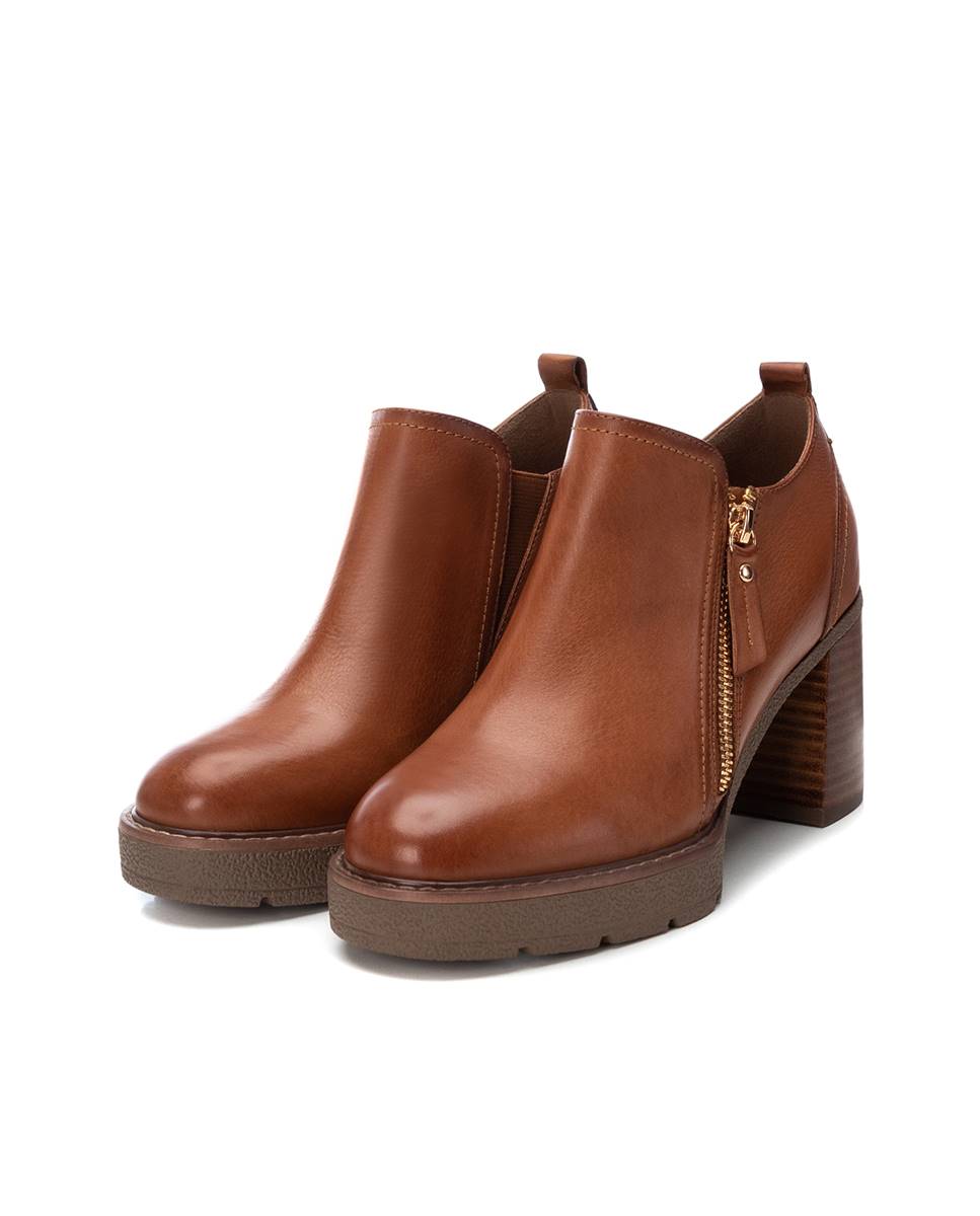 Botines de mujer de piel con tacón alto y cremallera - Carmela - Camel Camel-5