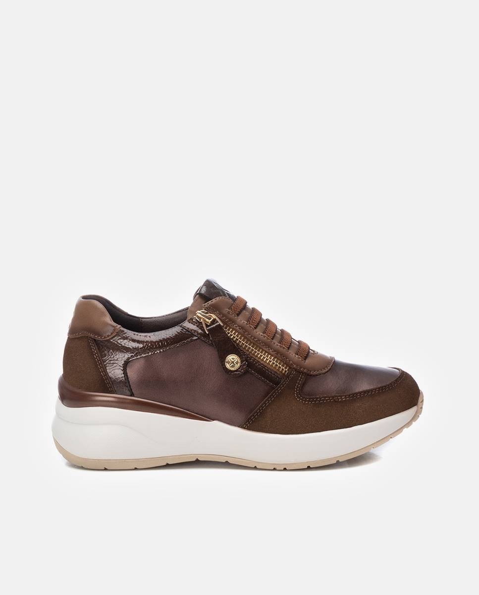 Zapatilla de mujer con cordones metalizada - Xti - Marrón Marrón-1
