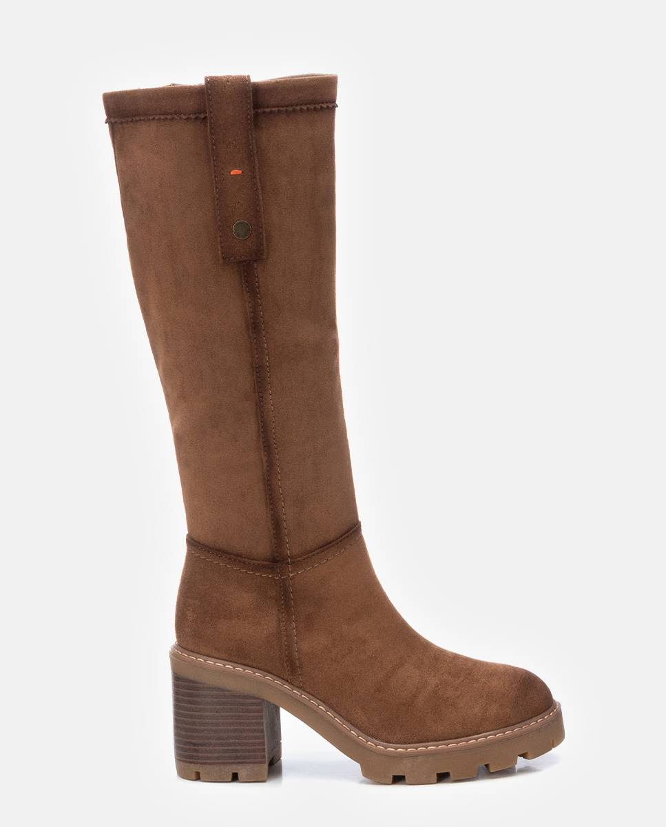 Bota de mujer elástica con tacón ancho - Refresh - Camel Camel-1