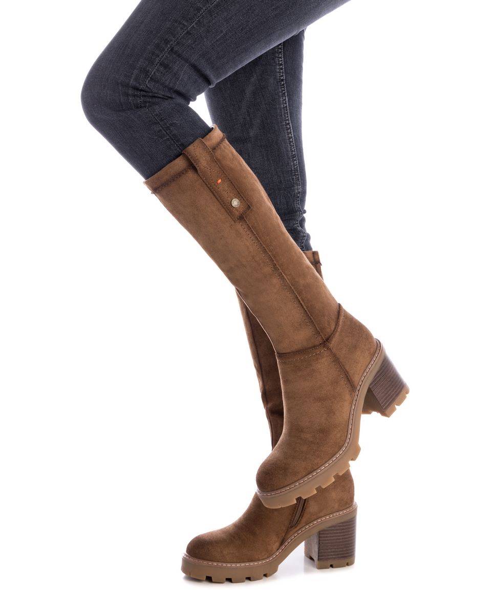 Bota de mujer elástica con tacón ancho - Refresh - Camel Camel-2