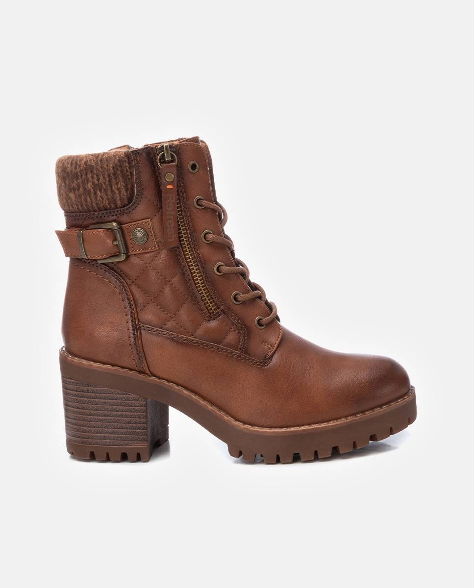 Botines de mujer con tacón ancho y cremallera - Refresh - Camel Camel-1