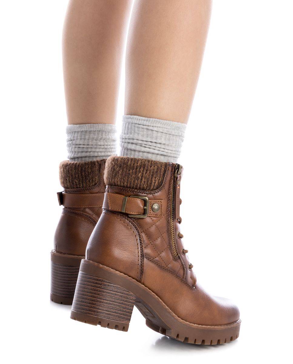 Botines de mujer con tacón ancho y cremallera - Refresh - Camel Camel-2