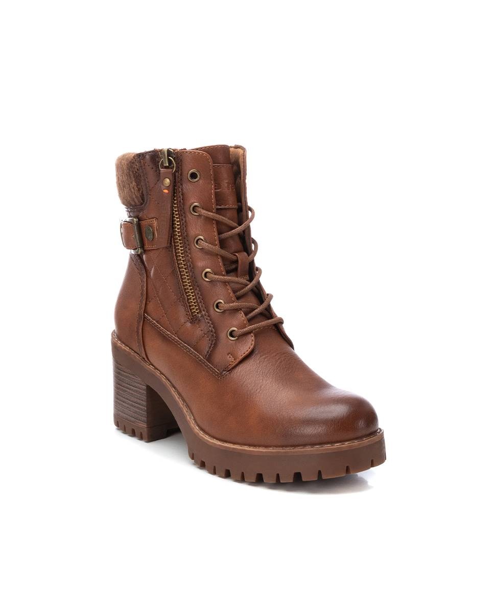 Botines de mujer con tacón ancho y cremallera - Refresh - Camel Camel-3