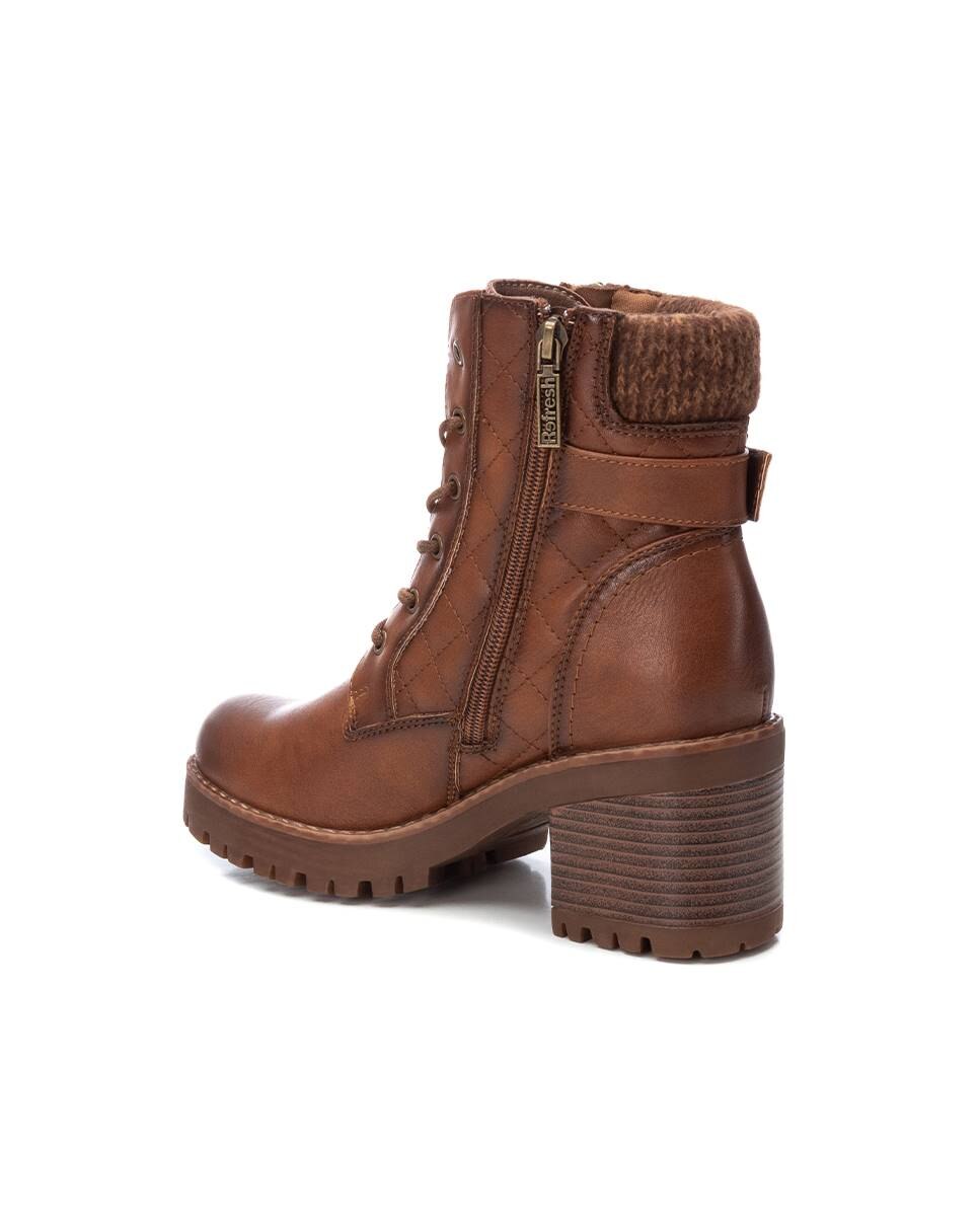 Botines de mujer con tacón ancho y cremallera - Refresh - Camel Camel-4
