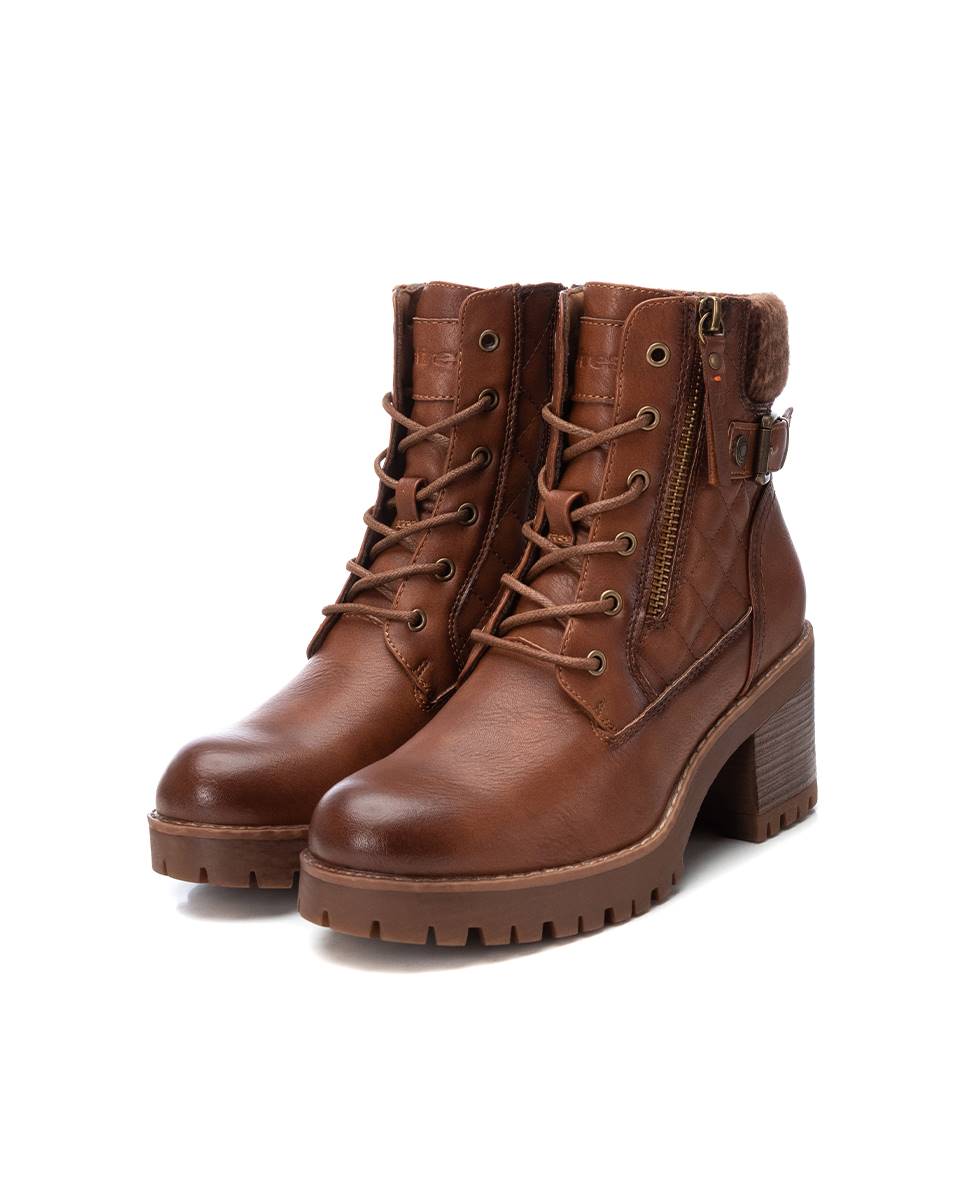 Botines de mujer con tacón ancho y cremallera - Refresh - Camel Camel-5