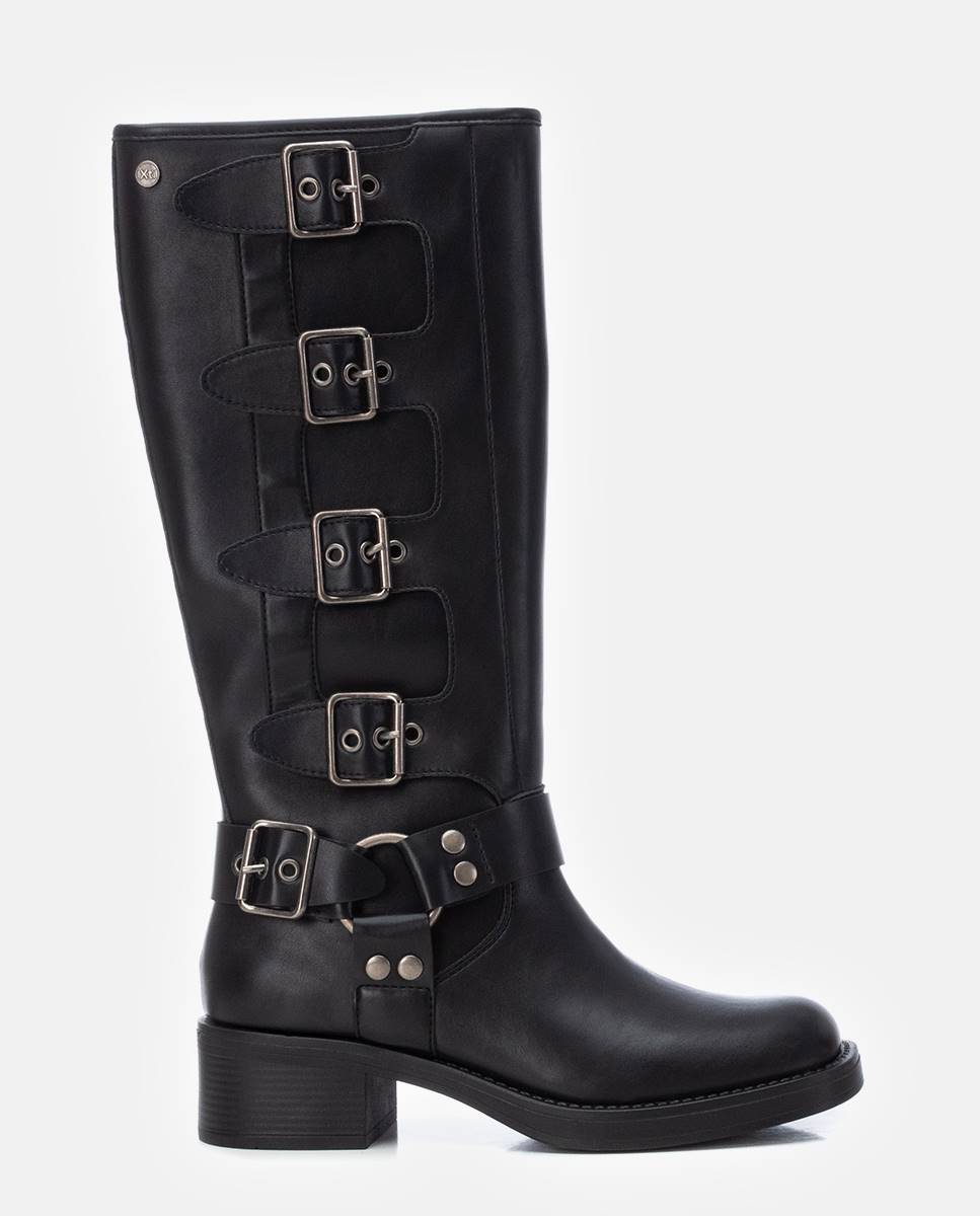 Bota de mujer motera con hebillas - Xti - Negro Negro-1