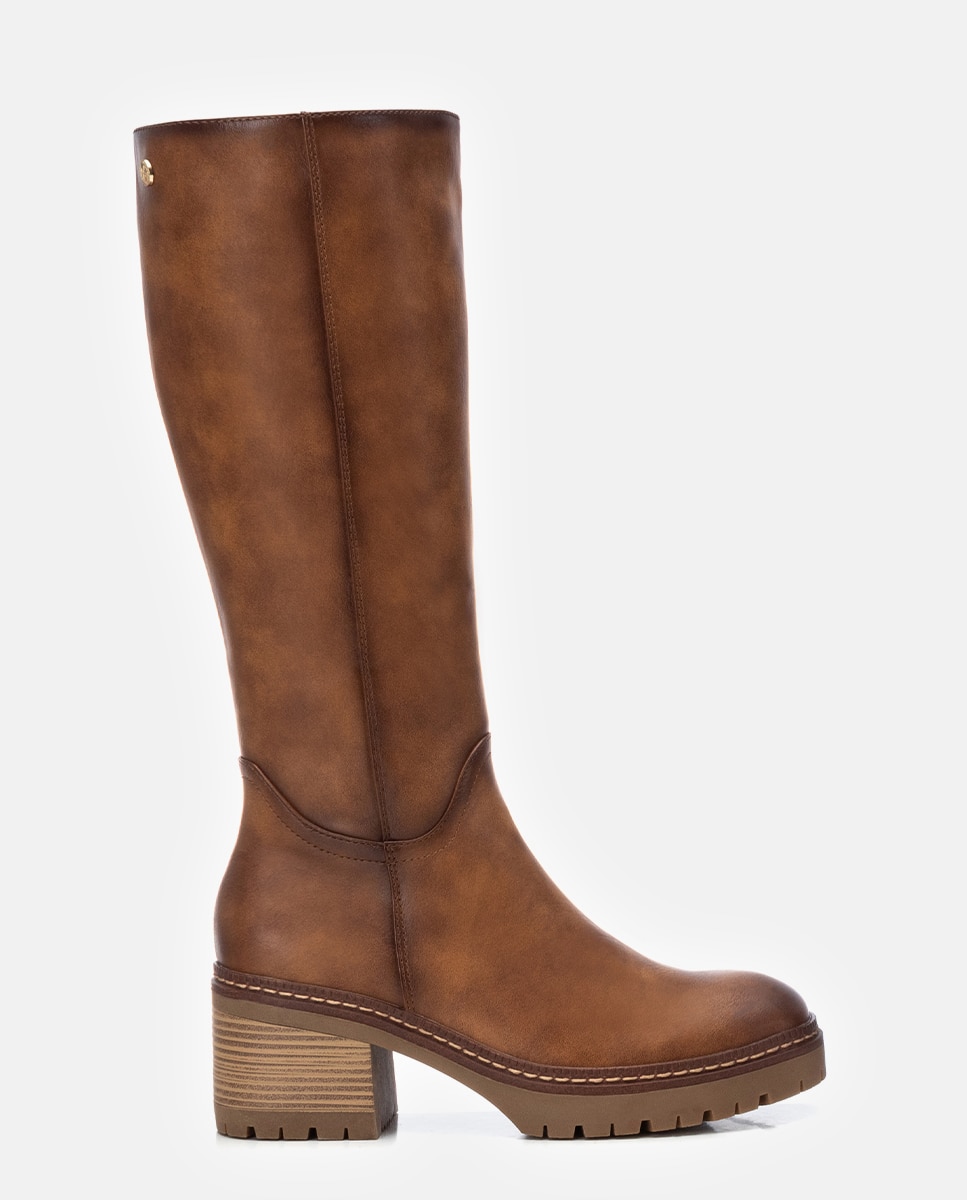 Bota de mujer con cremallera y tacón ancho - Xti - Camel Camel-1