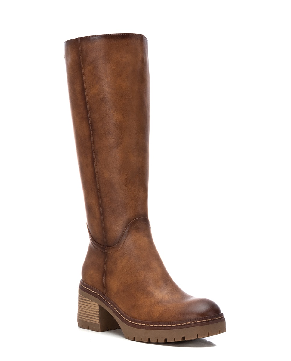 Bota de mujer con cremallera y tacón ancho - Xti - Camel Camel-2