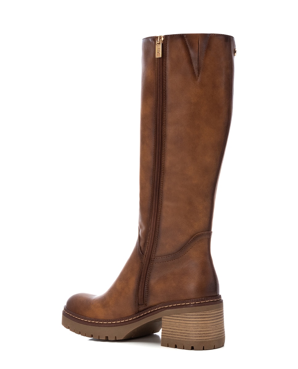 Bota de mujer con cremallera y tacón ancho - Xti - Camel Camel-3