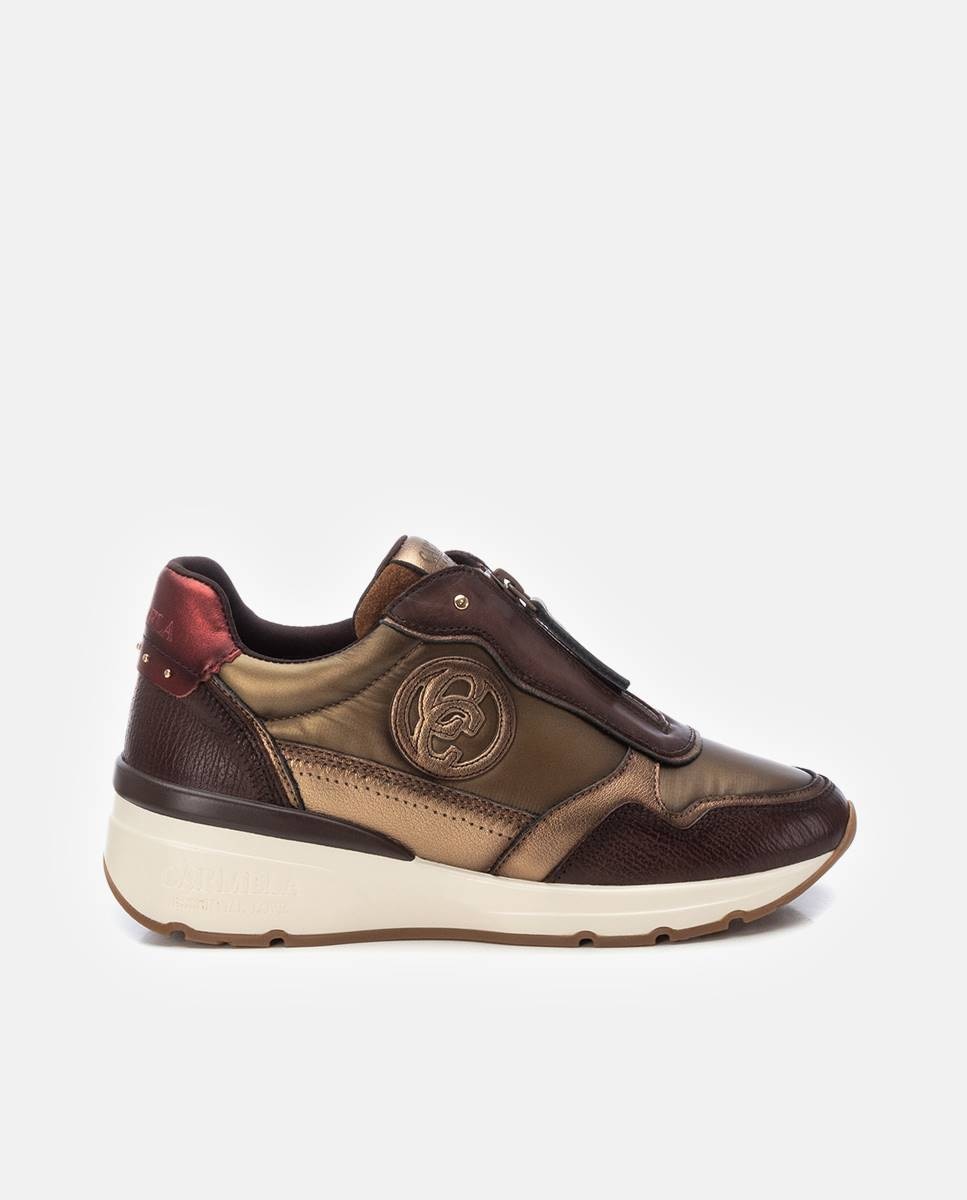 Zapatilla de mujer de piel con cordones - Carmela - Marrón Marrón-1
