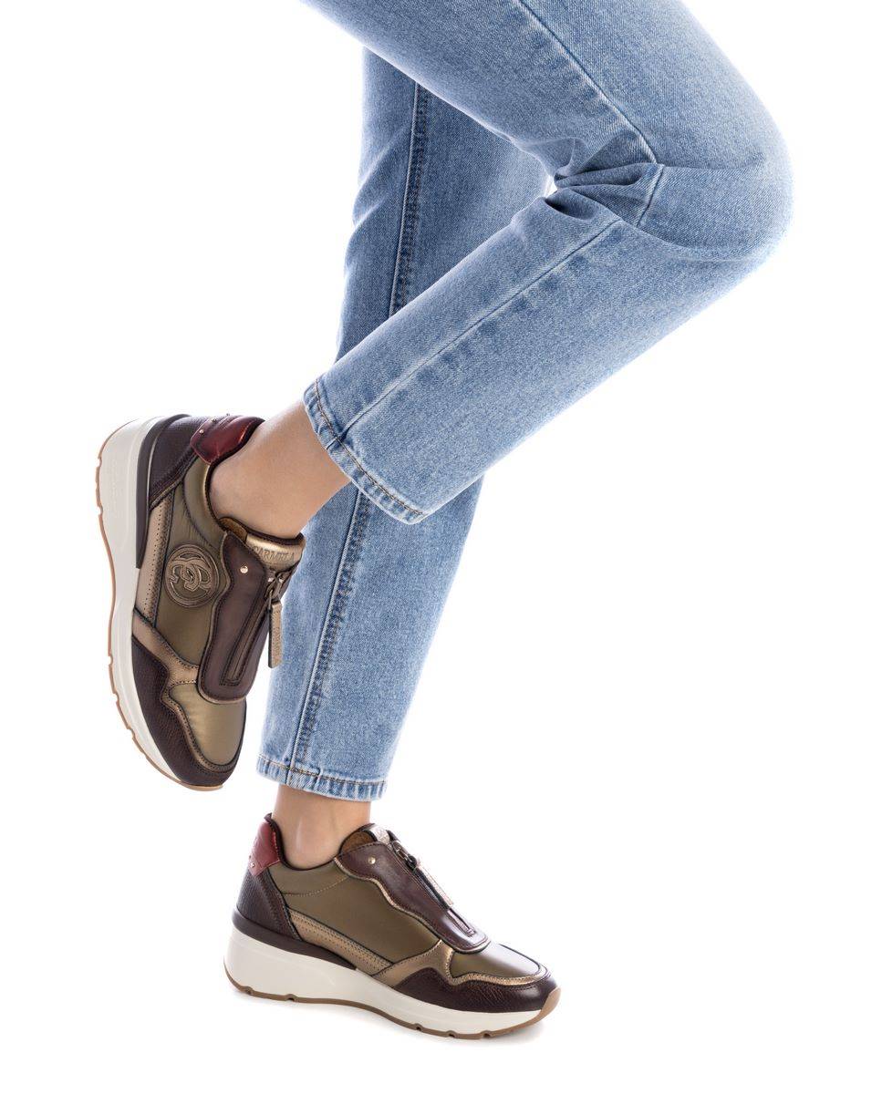 Zapatilla de mujer de piel con cordones - Carmela - Marrón Marrón-2
