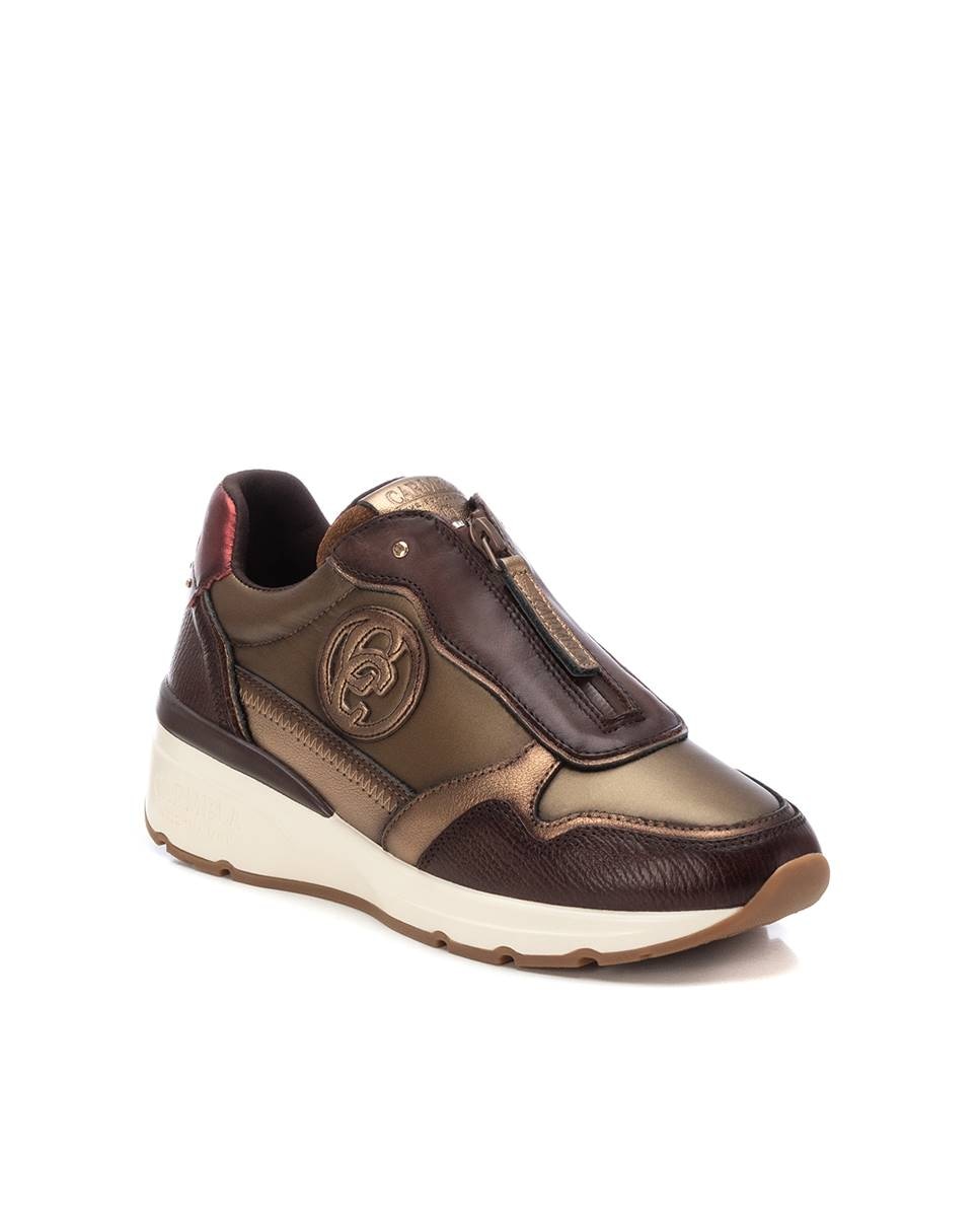 Zapatilla de mujer de piel con cordones - Carmela - Marrón Marrón-3
