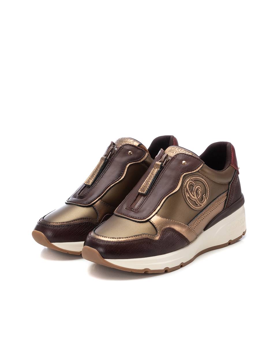 Zapatilla de mujer de piel con cordones - Carmela - Marrón Marrón-5